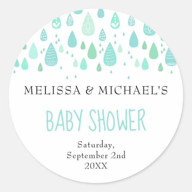 Sticker Rond Baby shower Couples Couples Cute Raindrops / Saupo (Devant)