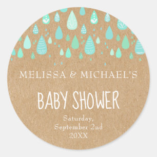 Sticker Rond Baby shower couples gouttes de pluie vert menthe r