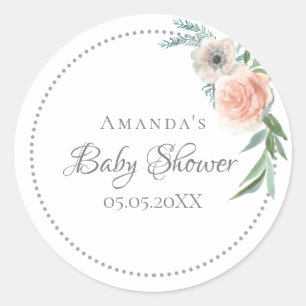 Sticker Rond baby shower couronnes fleurons roses de couleur aq