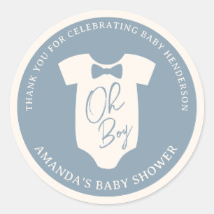 Sticker Rond Baby Shower Cravate Bleue Poussiéreuse