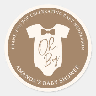 Sticker Rond Baby Shower Cravate Marron