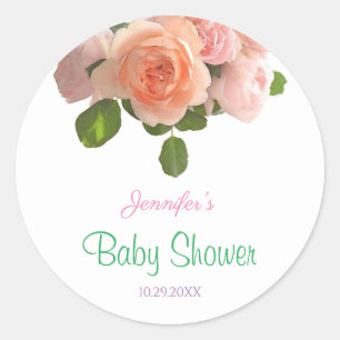 Sticker Rond Baby shower créatif écrit à la main Roses aquarell