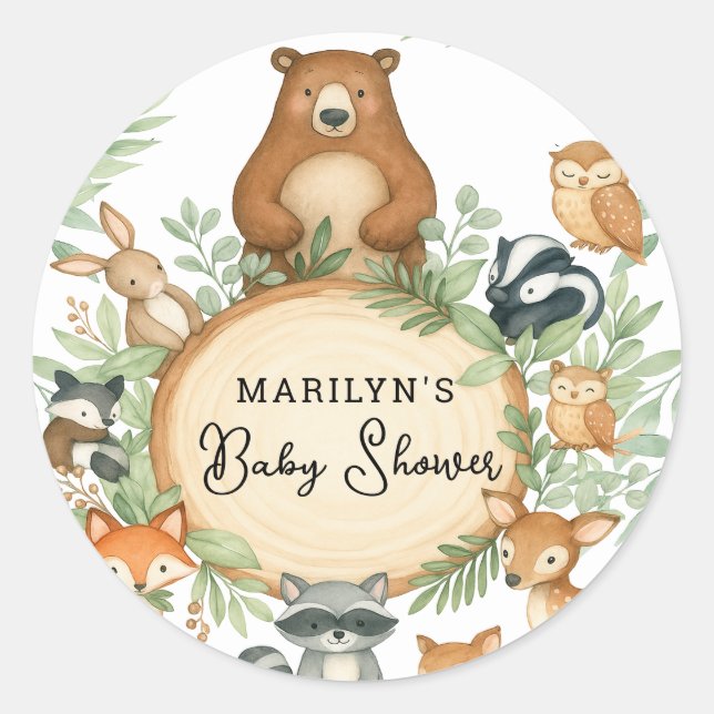 Sticker Rond Baby Shower Cute Baby Animals (Devant)