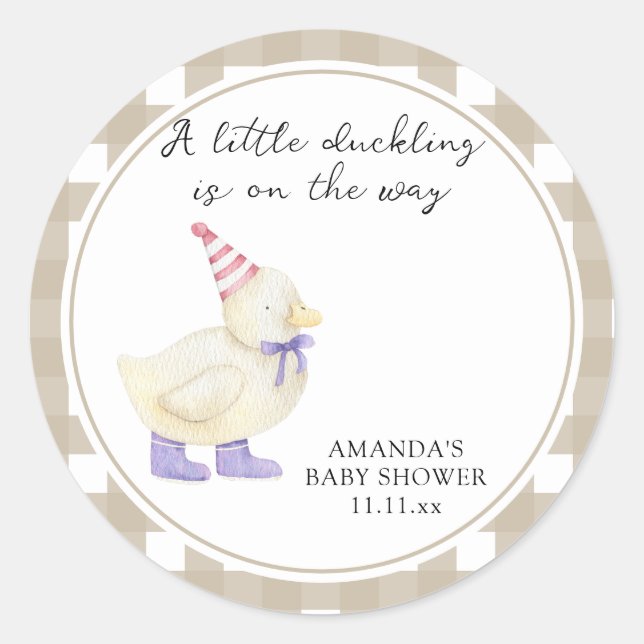 Sticker Rond Baby shower Cute Duck (Devant)