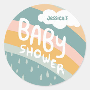 Sticker Rond BABY SHOWER Cute Nuages Rainbow Pluie Custom