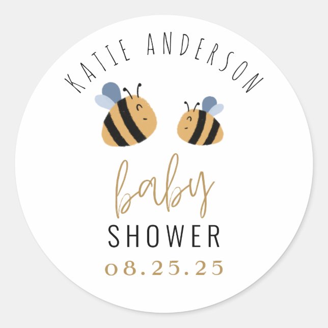 Sticker Rond Baby shower d'abeille simple mignonne (Devant)