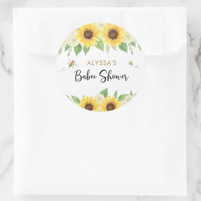 Sticker Rond Baby shower d'abeilles de tournesol (Sac)