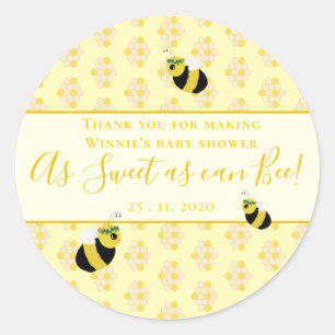 Sticker Rond Baby shower d'abeilles Jaune mignonne Merci doux F