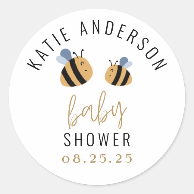 Sticker Rond Baby shower d'abeilles mignonne (Devant)