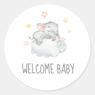 Sticker Rond Baby shower d'accueil de la petite fille éléphante