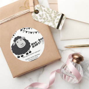 Sticker Rond Baby shower d'agneau noir Kawaii
