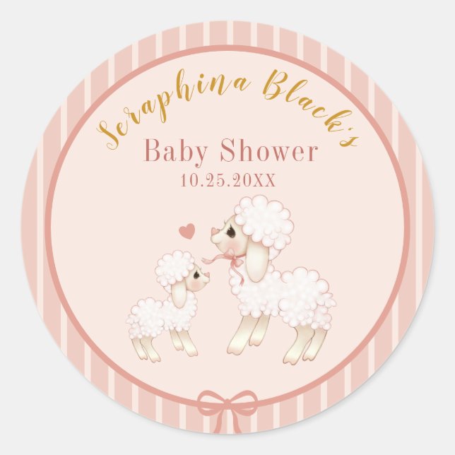 Sticker Rond Baby shower d'agneau rose doux (Devant)