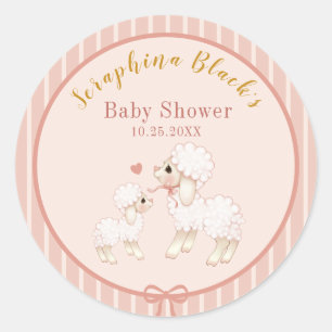 Sticker Rond Baby shower d'agneau rose doux