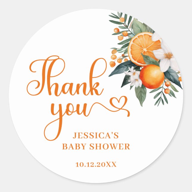 Sticker Rond Baby shower d'agrumes orange Favoriser (Devant)