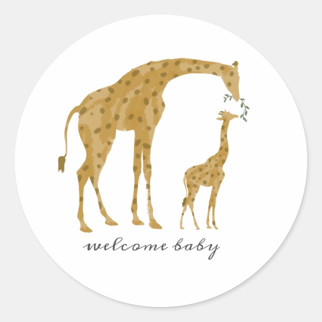 Sticker Rond Baby shower d'alimentation de maman et bébé girafe (Devant)