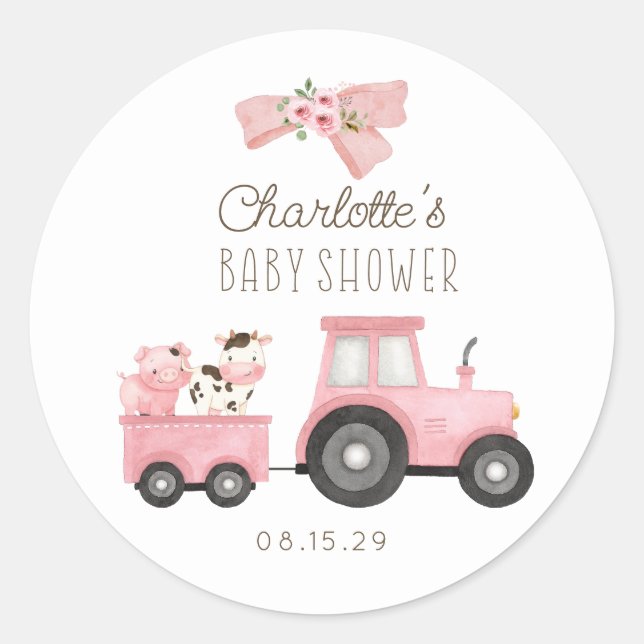 Sticker Rond Baby shower d'animaux de ferme à l'aquarelle (Devant)