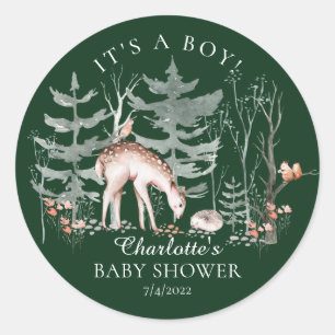 Sticker Rond Baby shower d'animaux forestiers rustiques Classi