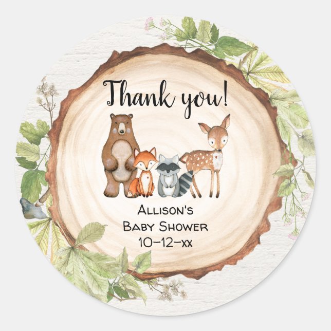 Sticker Rond Baby shower d'animaux rustiques (Devant)