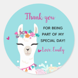 Sticker Rond Baby shower d'anniversaire Alpaca visage cadeau de