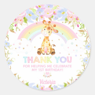 Sticker Rond Baby shower d'anniversaire de la Giraffe Cute Merc