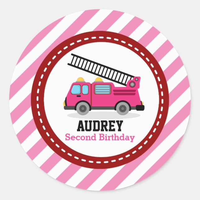 Sticker Rond Baby shower d'anniversaire du camion de moteur à f (Devant)