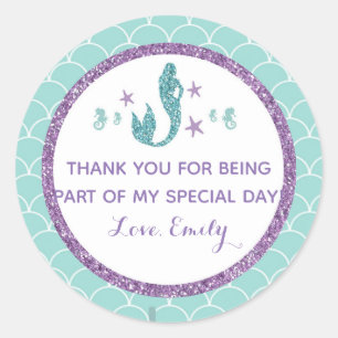 Sticker Rond Baby shower d'anniversaire Mermaid cadeau faveur é