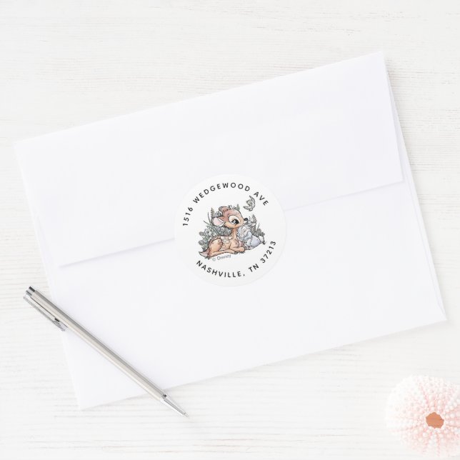 Sticker Rond Baby shower d'aquarelle Bambi Woodland (Enveloppe)