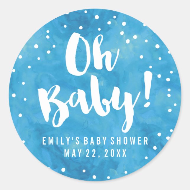 Sticker Rond Baby shower d'aquarelle bleu bébé (Devant)