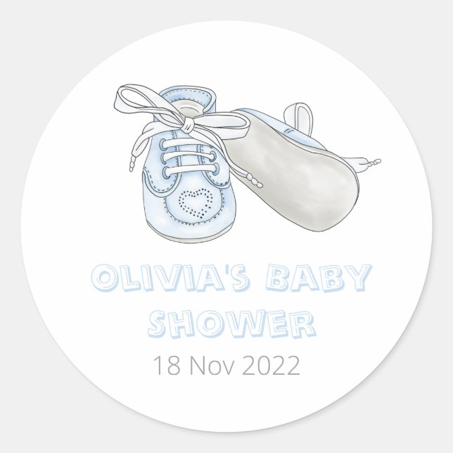 Sticker Rond Baby shower d'aquarelle Blue Baby Bootie (Devant)