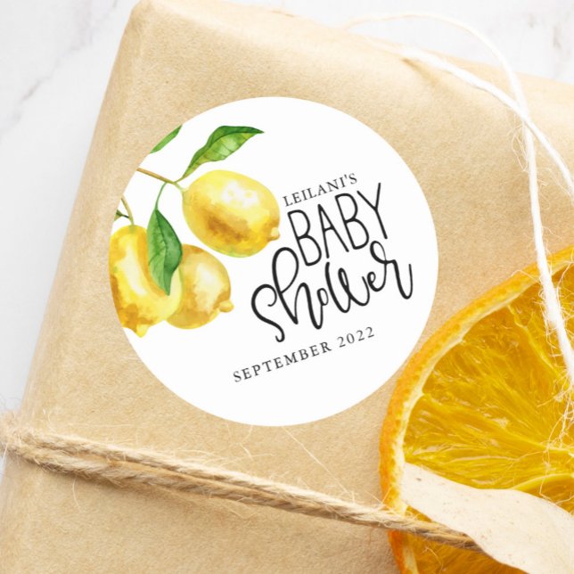 Sticker Rond Baby shower d'aquarelle citron (Lemon Drop Watercolor baby shower sticker perfect for favors or envelope seals. )