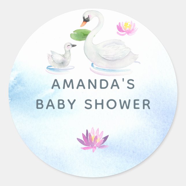 Sticker Rond Baby shower d'aquarelle de cygne (Devant)
