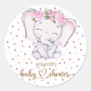 Sticker Rond Baby shower d'aquarelle de fille Eléphant