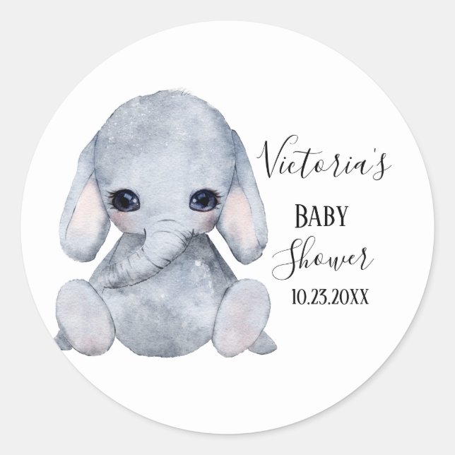 Sticker Rond Baby shower d'aquarelle Eléphant personnalisé (Devant)