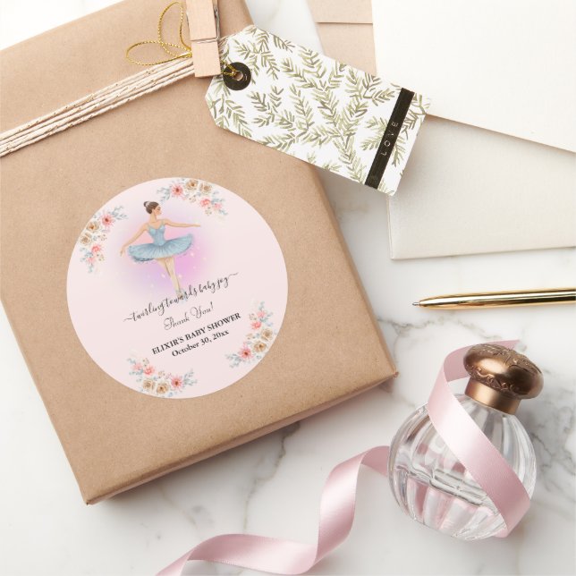 Sticker Rond Baby shower d'aquarelle floral Twirling (Cadeaux)
