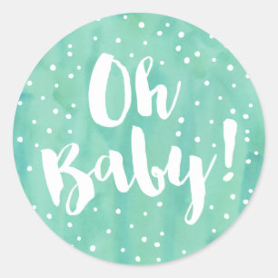 Sticker Rond Baby shower d'aquarelle Oh Baby Mint