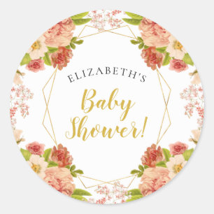 Sticker Rond Baby shower d'aquarelle or Peach