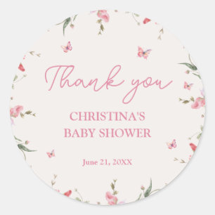 Sticker Rond Baby shower d'aquarelle petit papillon Merci