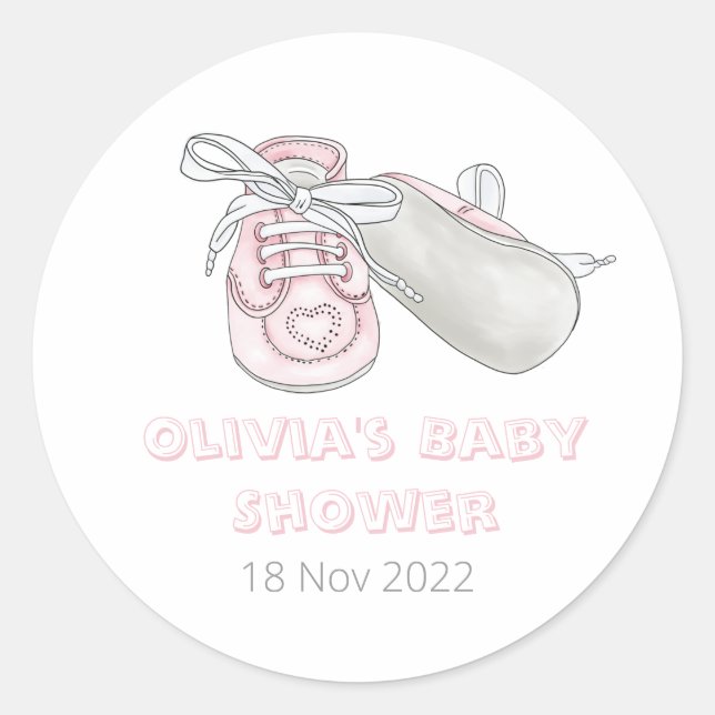 Sticker Rond Baby shower d'aquarelle rose bébé Bootie (Devant)