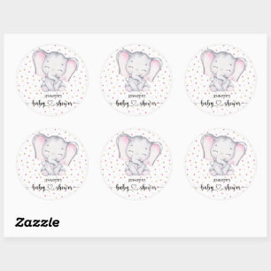 Sticker Rond Baby shower d'aquarelle rose éléphant