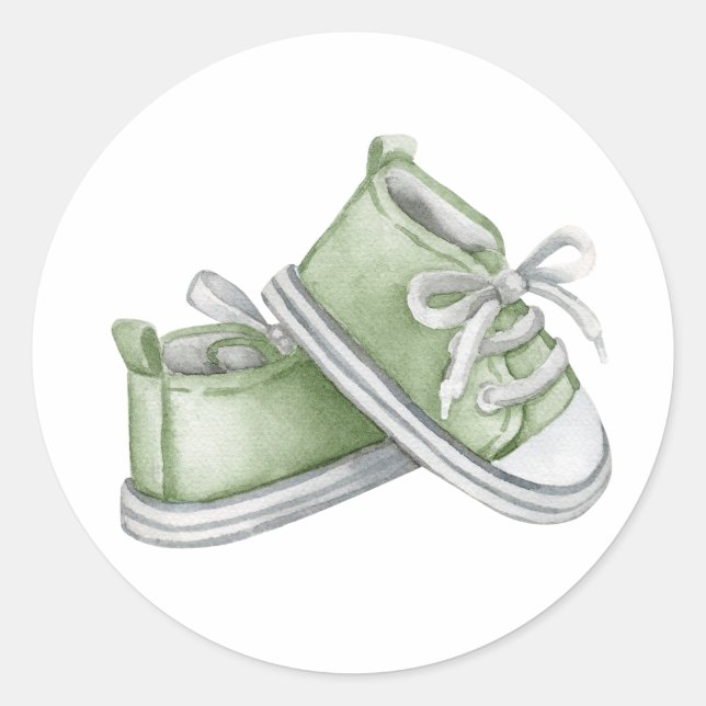 Sticker Rond Baby shower d'aquarelle verte pour bébés (Devant)