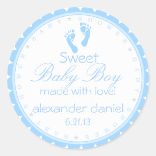 Sticker Rond Baby shower Darling Blue Footprints