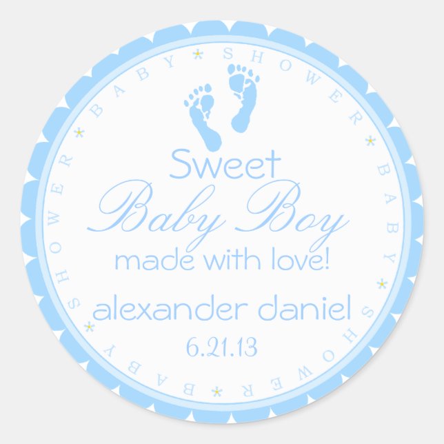 Sticker Rond Baby shower Darling Blue Footprints (Devant)