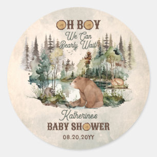 Sticker Rond Baby shower d'attente de forêt rustique Favoriser