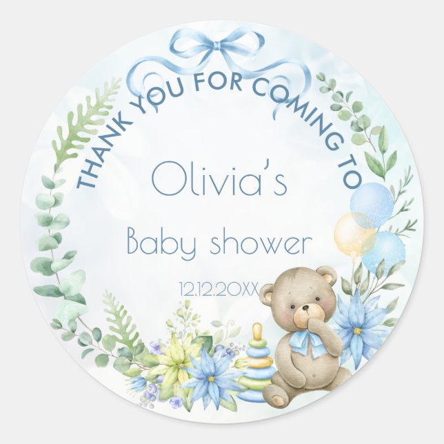 Sticker Rond Baby shower d'attente de l'ours en peluche  d'atte (Devant)