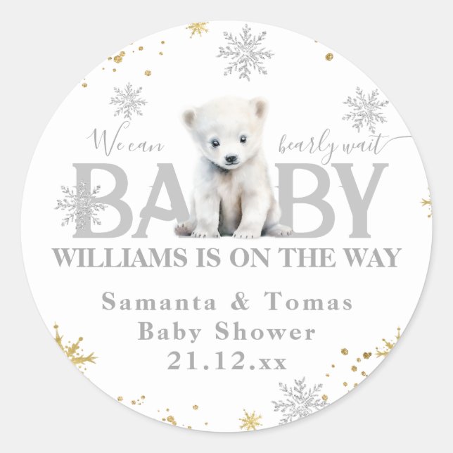 Sticker Rond Baby shower d'attente moderne d'hiver Bienvenue (Devant)