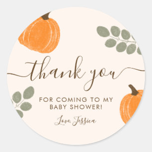 Sticker Rond Baby shower d'automne Citrouille mignon Eucalyptus