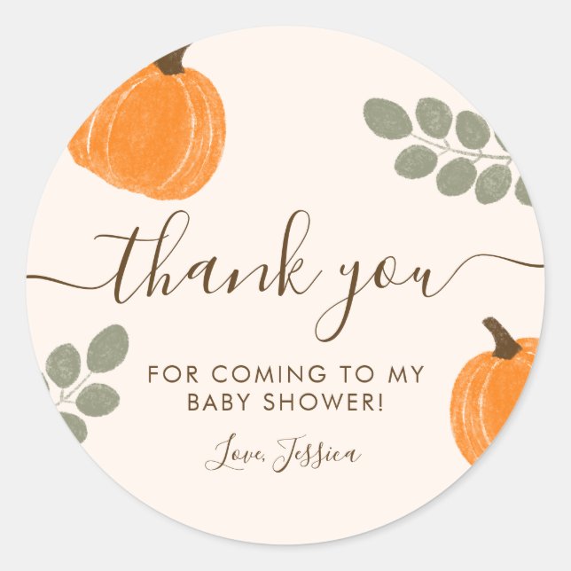 Sticker Rond Baby shower d'automne Citrouille mignon Eucalyptus (Devant)