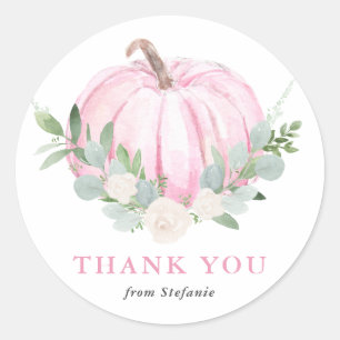 Sticker Rond Baby shower d'automne Citrouille rose Aquarelle Me