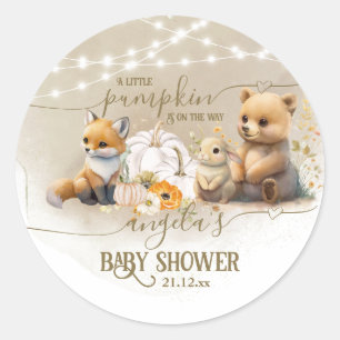Sticker Rond Baby shower d'automne du Citrouille des animaux de