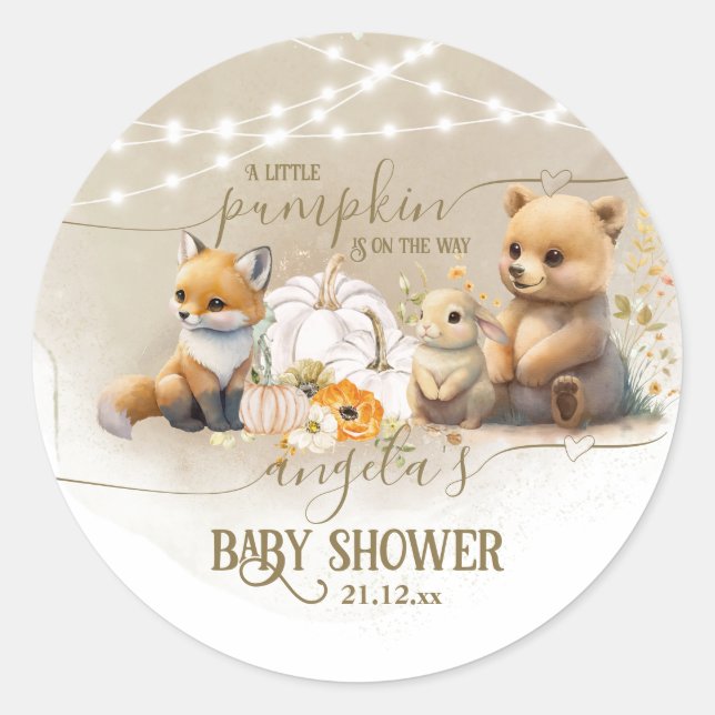 Sticker Rond Baby shower d'automne du Citrouille des animaux de (Devant)